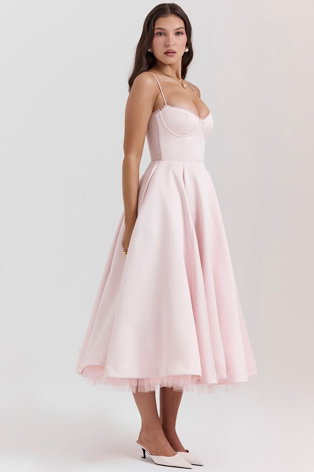 Women's Wedding Guest Sweetheart Midi Fit and Flare Dress