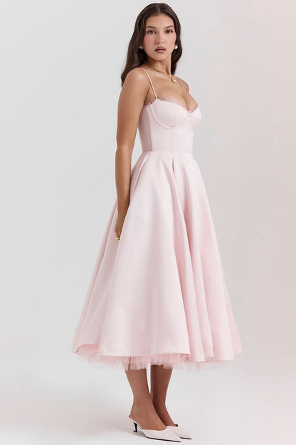 Women's Wedding Guest Sweetheart Midi Fit and Flare Dress