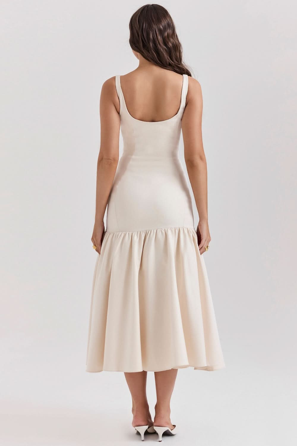 Women's Cocktail Dropped Waist Midi Dress Square Neck