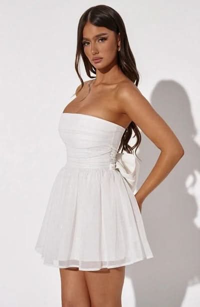 Women's Cocktail Strapless Glitter Mini Dress with Bow