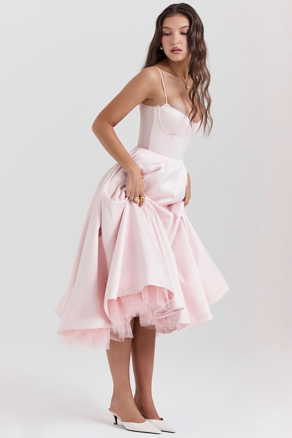 Women's Wedding Guest Sweetheart Midi Fit and Flare Dress