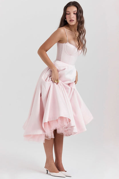 Women's Wedding Guest Sweetheart Midi Fit and Flare Dress