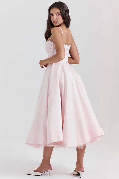 Women's Wedding Guest Sweetheart Midi Fit and Flare Dress