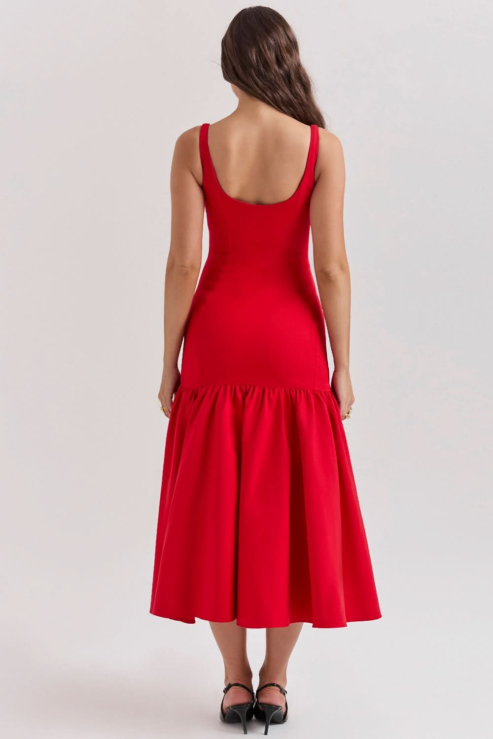 Women's Cocktail Dropped Waist Midi Dress Square Neck
