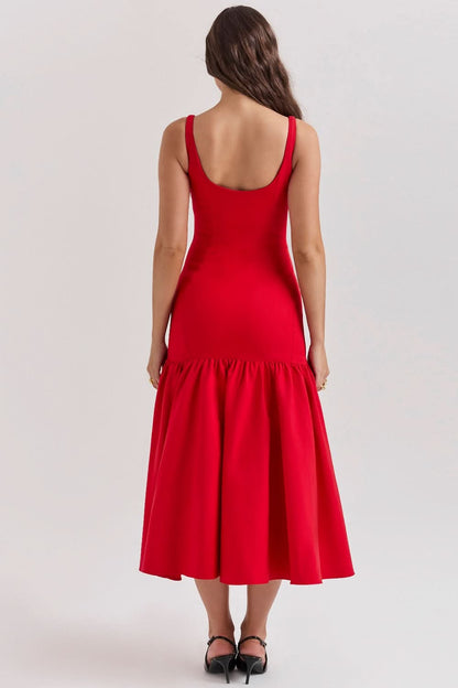 Women's Cocktail Dropped Waist Midi Dress Square Neck