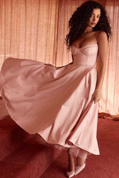 Women's Wedding Guest Sweetheart Midi Fit and Flare Dress