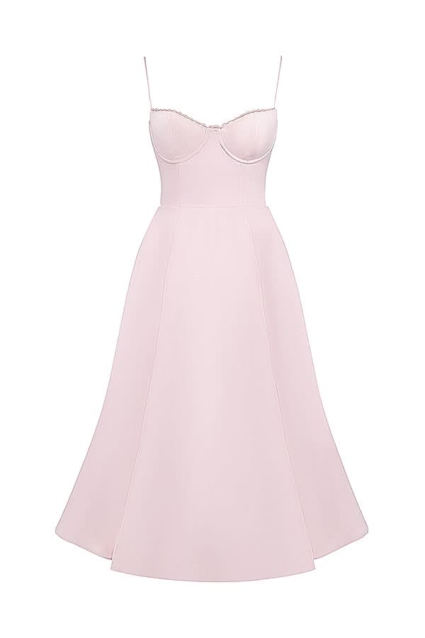 Women's Wedding Guest Sweetheart Midi Fit and Flare Dress