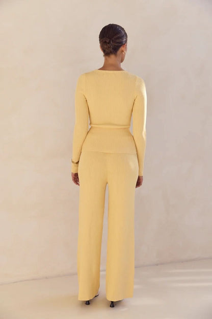 Women's Ribbed Knit Lounge Set Long Sleeve Top and Pants