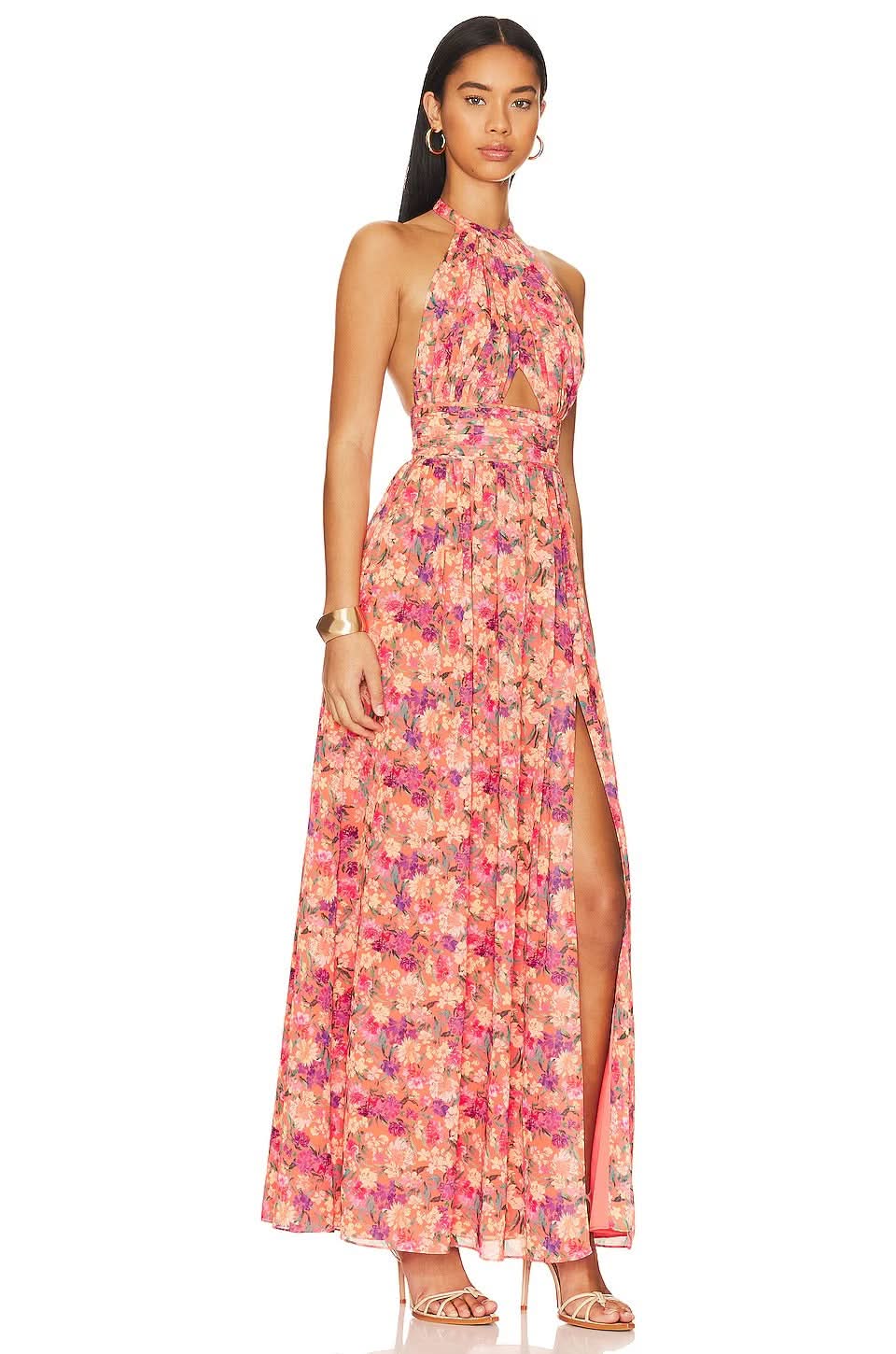 Women's Wedding Guest Halter Cut Out Maxi Dress