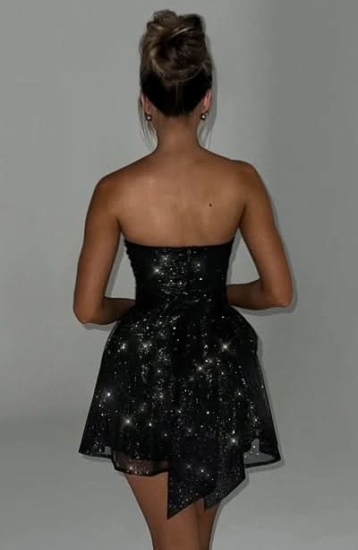 Women's Cocktail Strapless Glitter Mini Dress with Bow