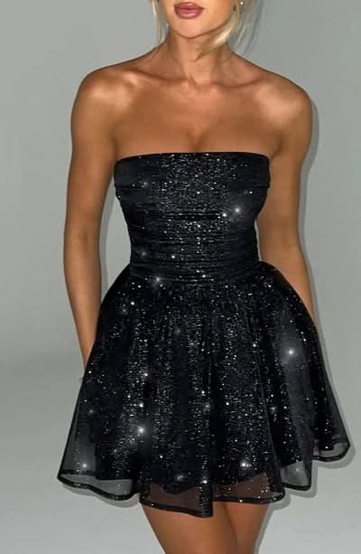 Women's Cocktail Strapless Glitter Mini Dress with Bow