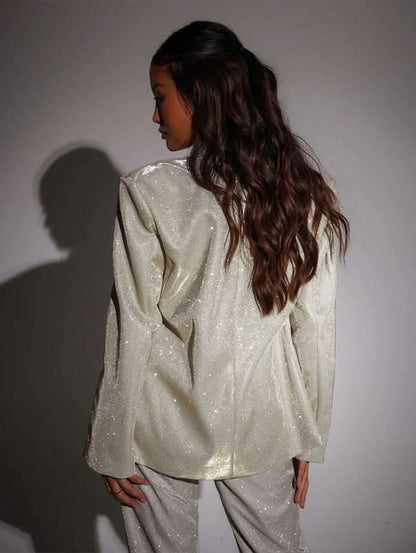 Women's Cocktail Glitter Long Sleeve Blazer and Pants Set