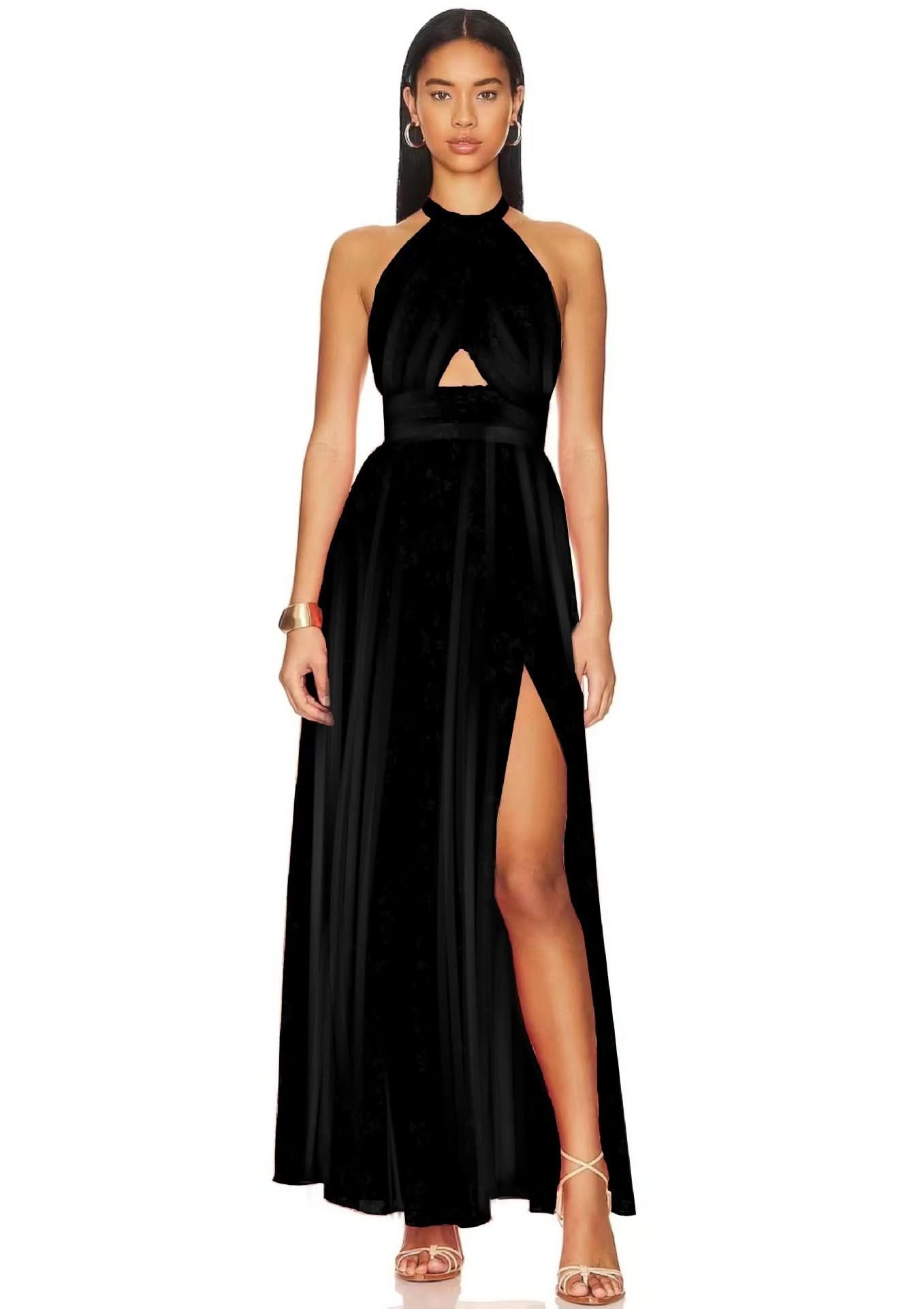 Women's Wedding Guest Halter Cut Out Maxi Dress