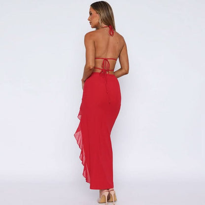 Women's Cocktail Plunge Halter High Slit Maxi Dress