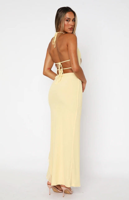 Women's Cocktail Plunge Halter High Slit Maxi Dress