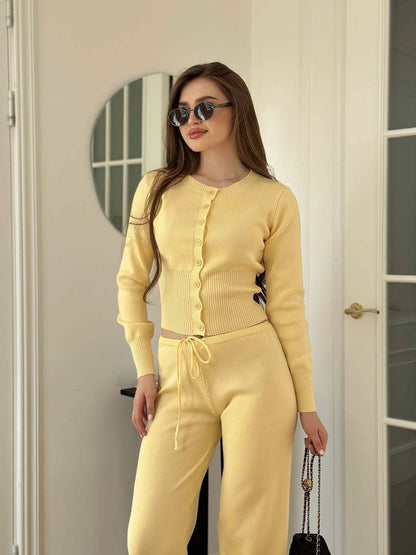 Women's Ribbed Knit Lounge Set Long Sleeve Top and Pants