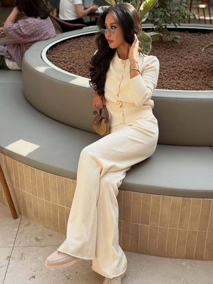 Women's Ribbed Knit Lounge Set Long Sleeve Top and Pants