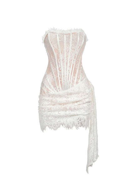 Women's Cocktail Strapless Lace Mini Dress with Drape