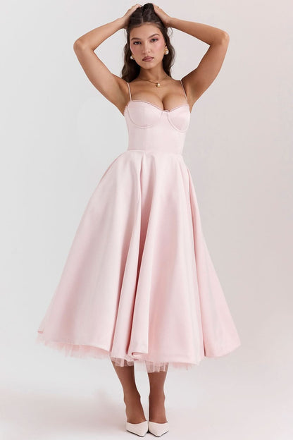 Women's Wedding Guest Sweetheart Midi Fit and Flare Dress
