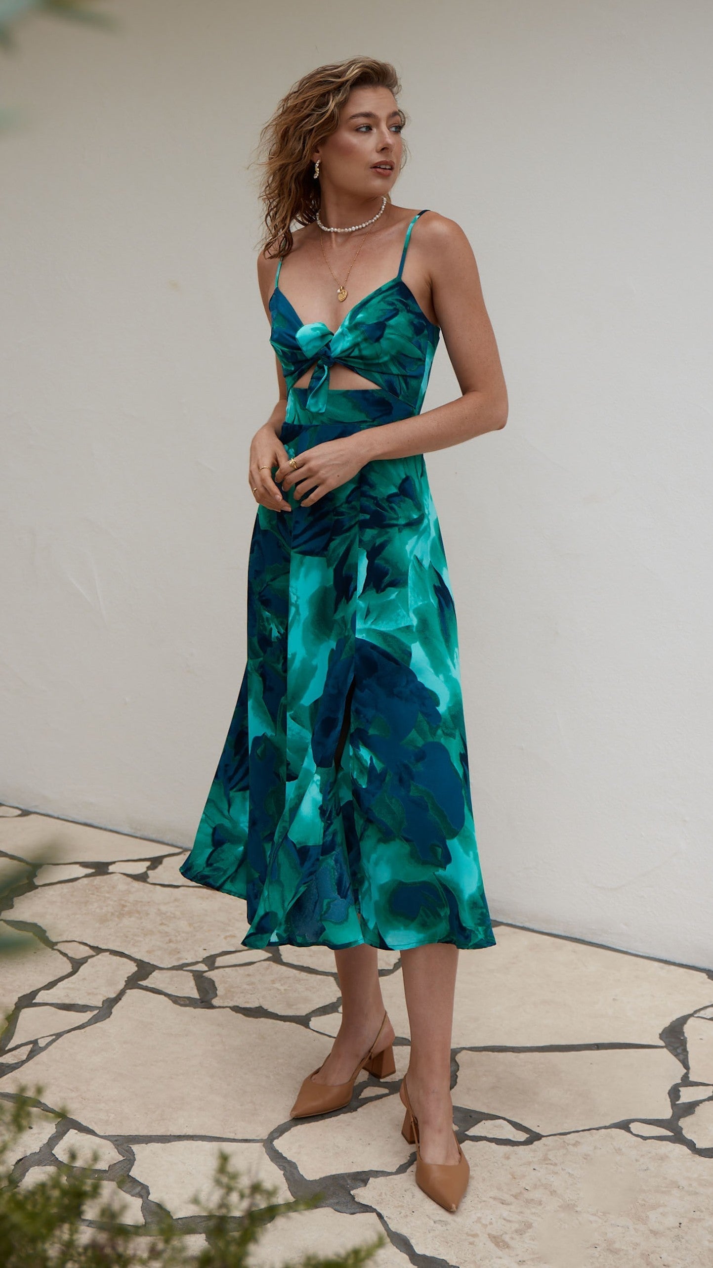 Women's Wedding Guest Floral V Neck Midi Dress