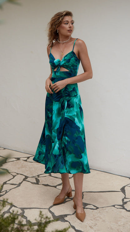 Women's Wedding Guest Floral V Neck Midi Dress