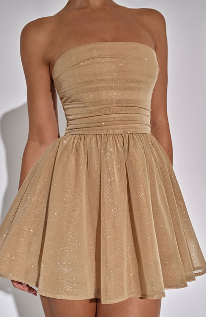 Women's Cocktail Strapless Glitter Mini Dress with Bow