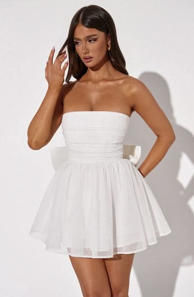 Women's Cocktail Strapless Glitter Mini Dress with Bow