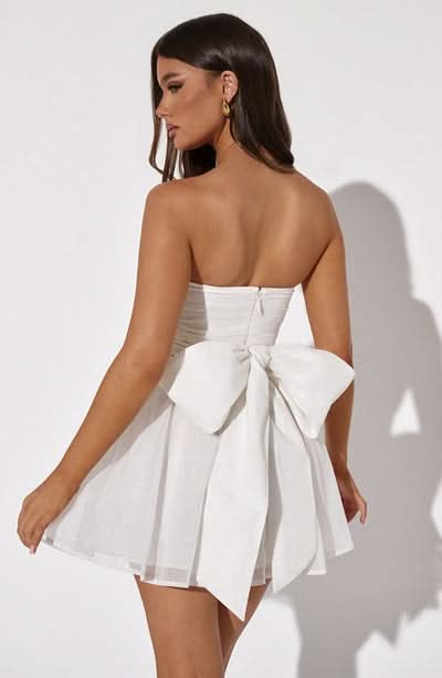 Women's Cocktail Strapless Glitter Mini Dress with Bow