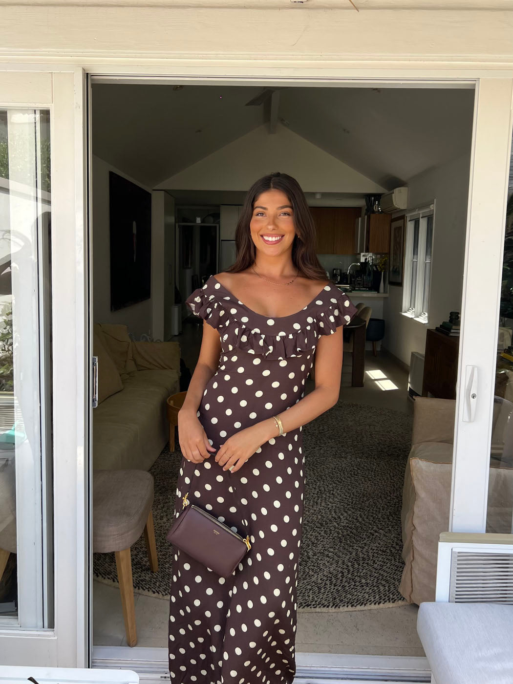 Women's Wedding Guest Polka Dot Scoop Neck Maxi Dress