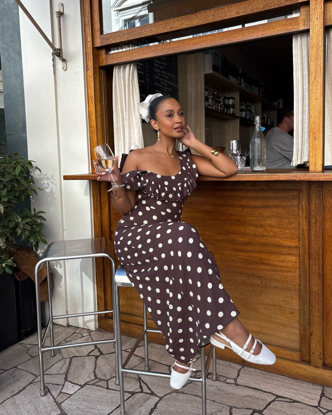 Women's Wedding Guest Polka Dot Scoop Neck Maxi Dress