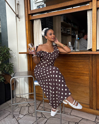 Women's Wedding Guest Polka Dot Scoop Neck Maxi Dress