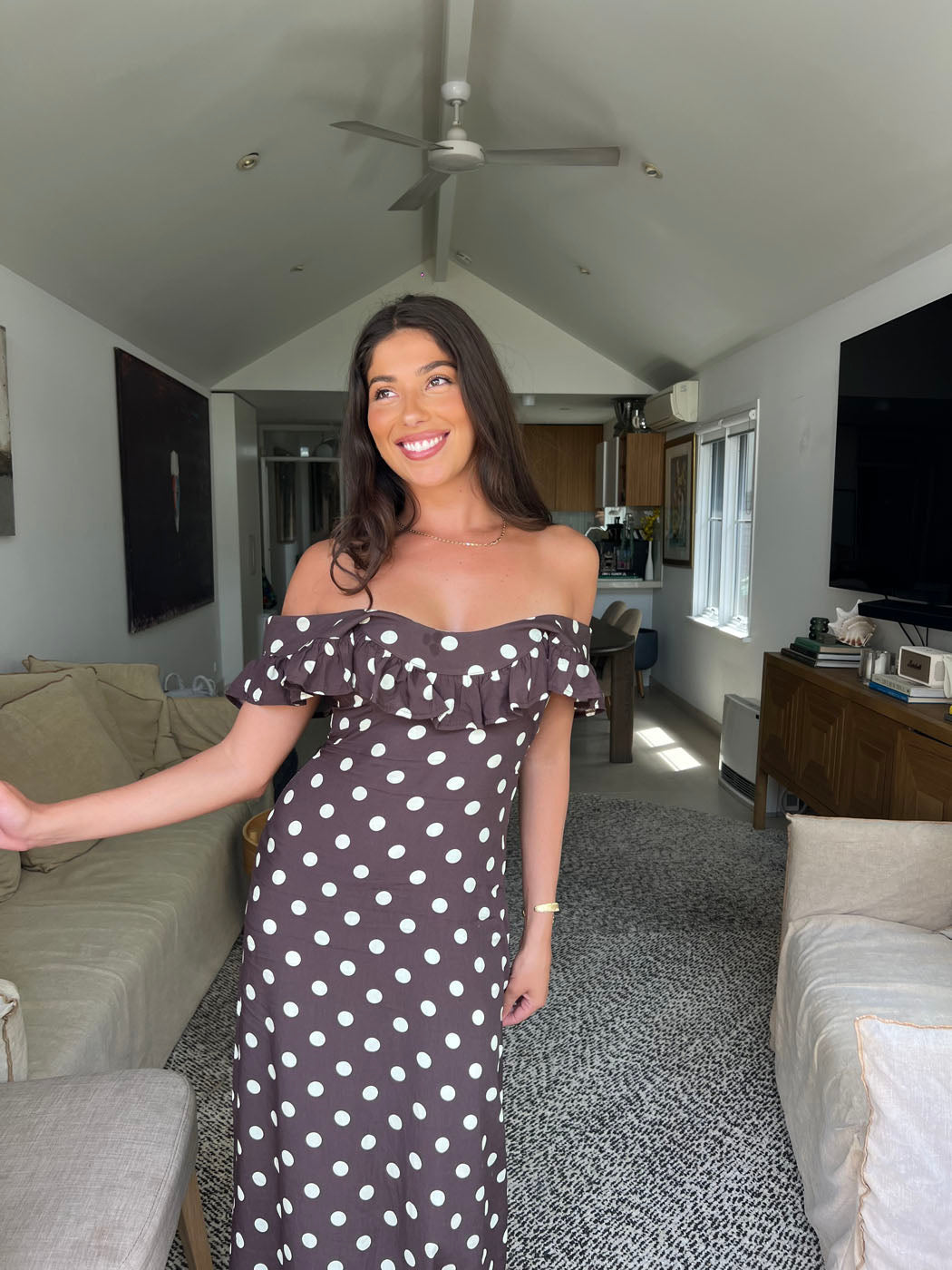 Women's Wedding Guest Polka Dot Scoop Neck Maxi Dress