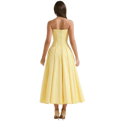 Women's Wedding Guest Strapless Sweetheart Midi Dress