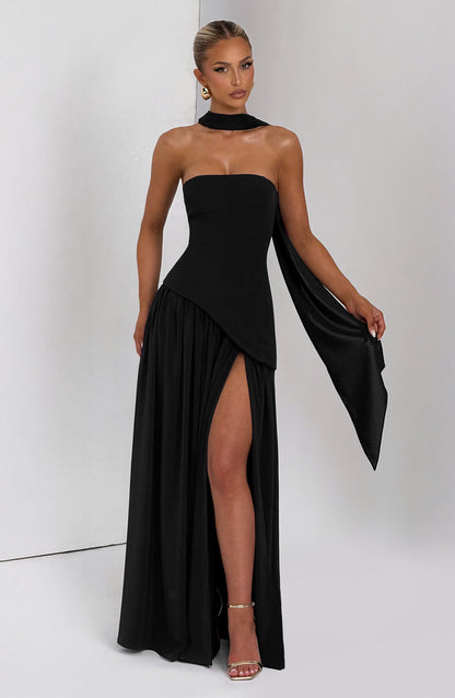 Women's Wedding Guest Strapless Maxi Dress with Slit