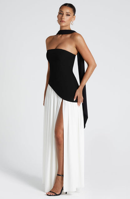 Women's Wedding Guest Strapless Maxi Dress with Slit