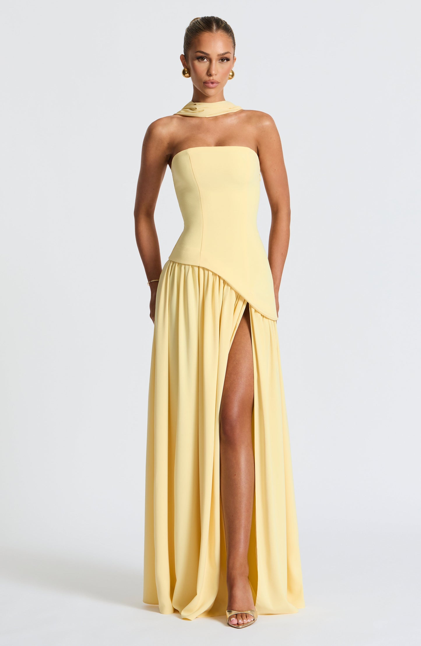 Women's Wedding Guest Strapless Maxi Dress with Slit