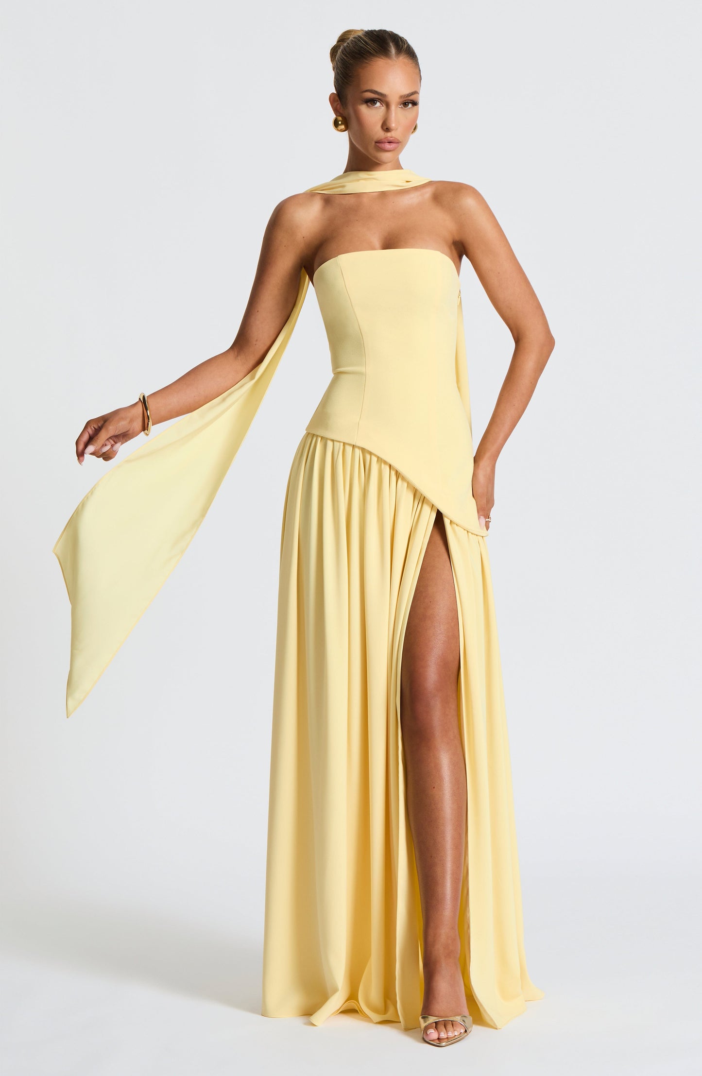 Women's Wedding Guest Strapless Maxi Dress with Slit
