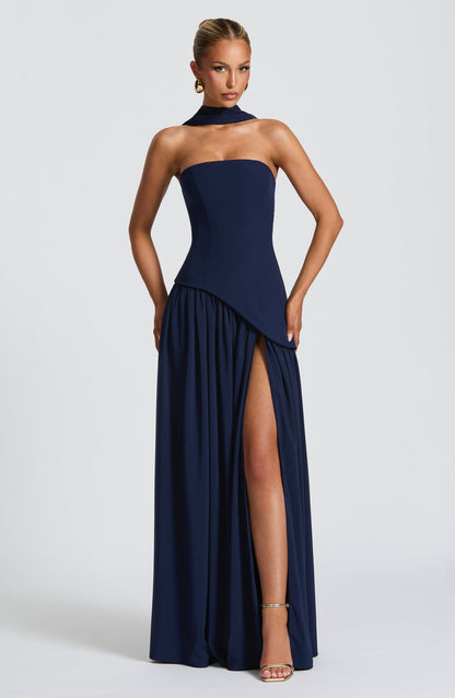Women's Wedding Guest Strapless Maxi Dress with Slit