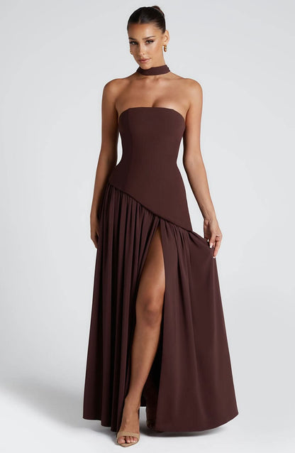 Women's Wedding Guest Strapless Maxi Dress With Scarf