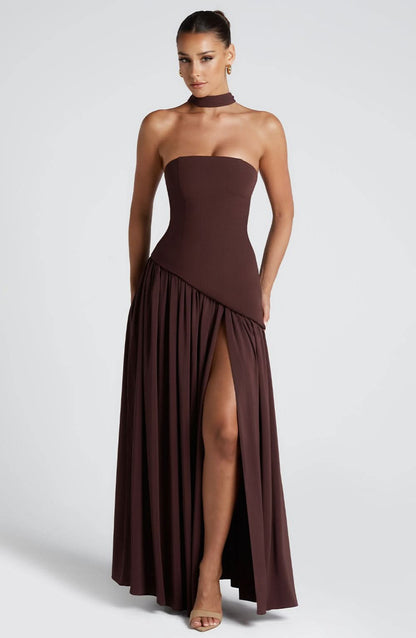 Women's Wedding Guest Strapless Maxi Dress With Scarf