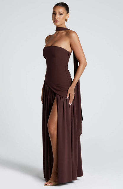 Women's Wedding Guest Strapless Maxi Dress With Scarf