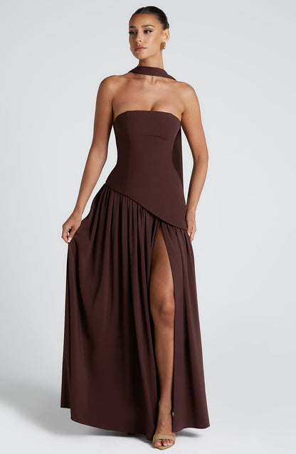 Women's Wedding Guest Strapless Maxi Dress with Slit