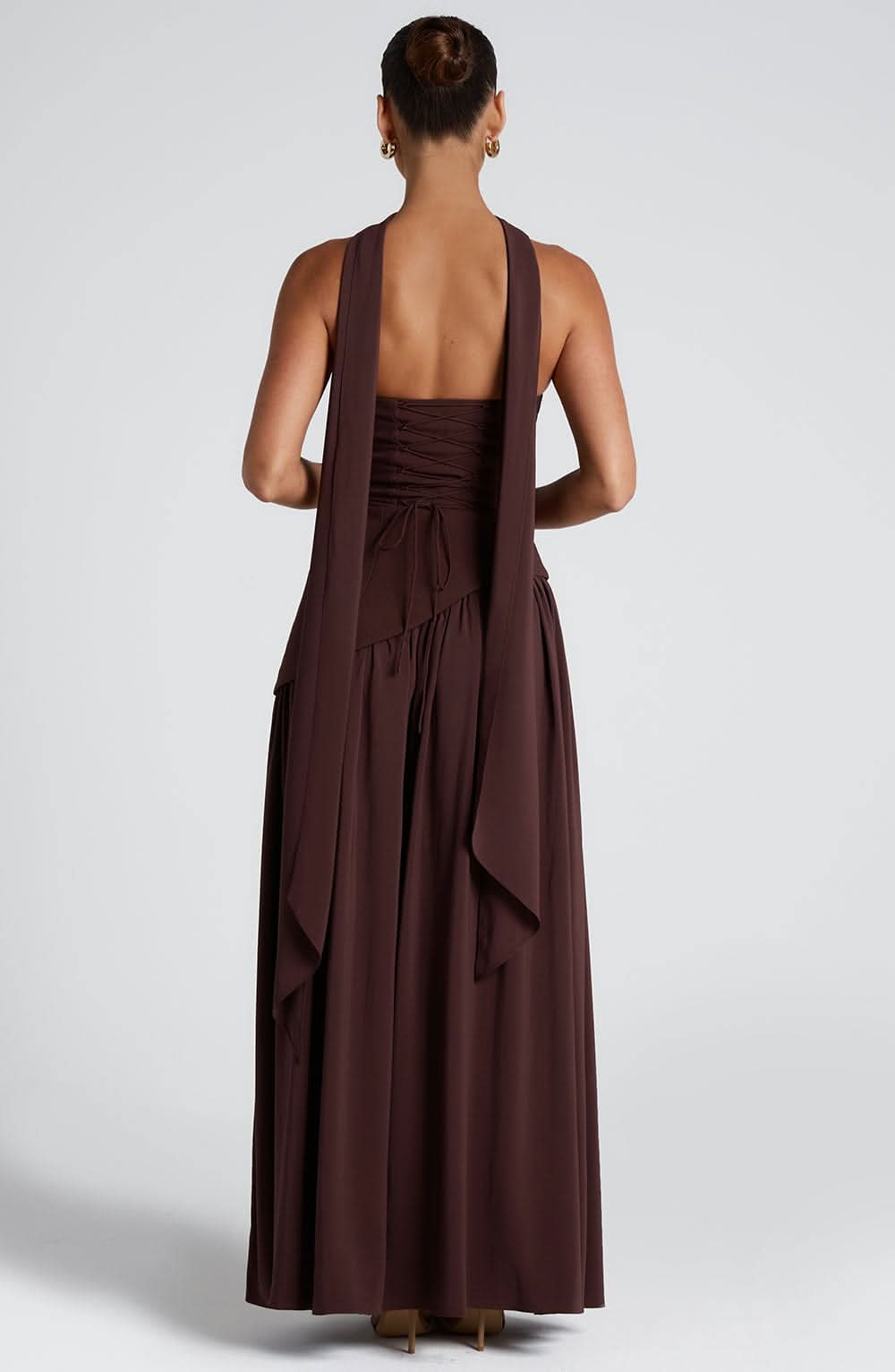 Women's Wedding Guest Strapless Maxi Dress With Scarf