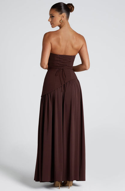 Women's Wedding Guest Strapless Maxi Dress with Slit