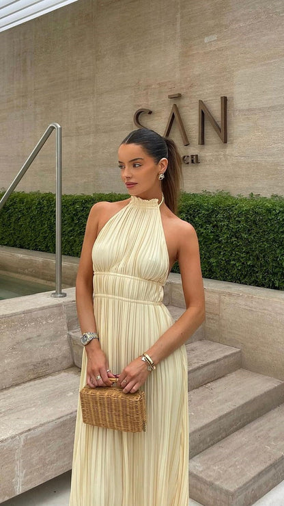 Women's Wedding Guest Halter Maxi Dress With Open Back
