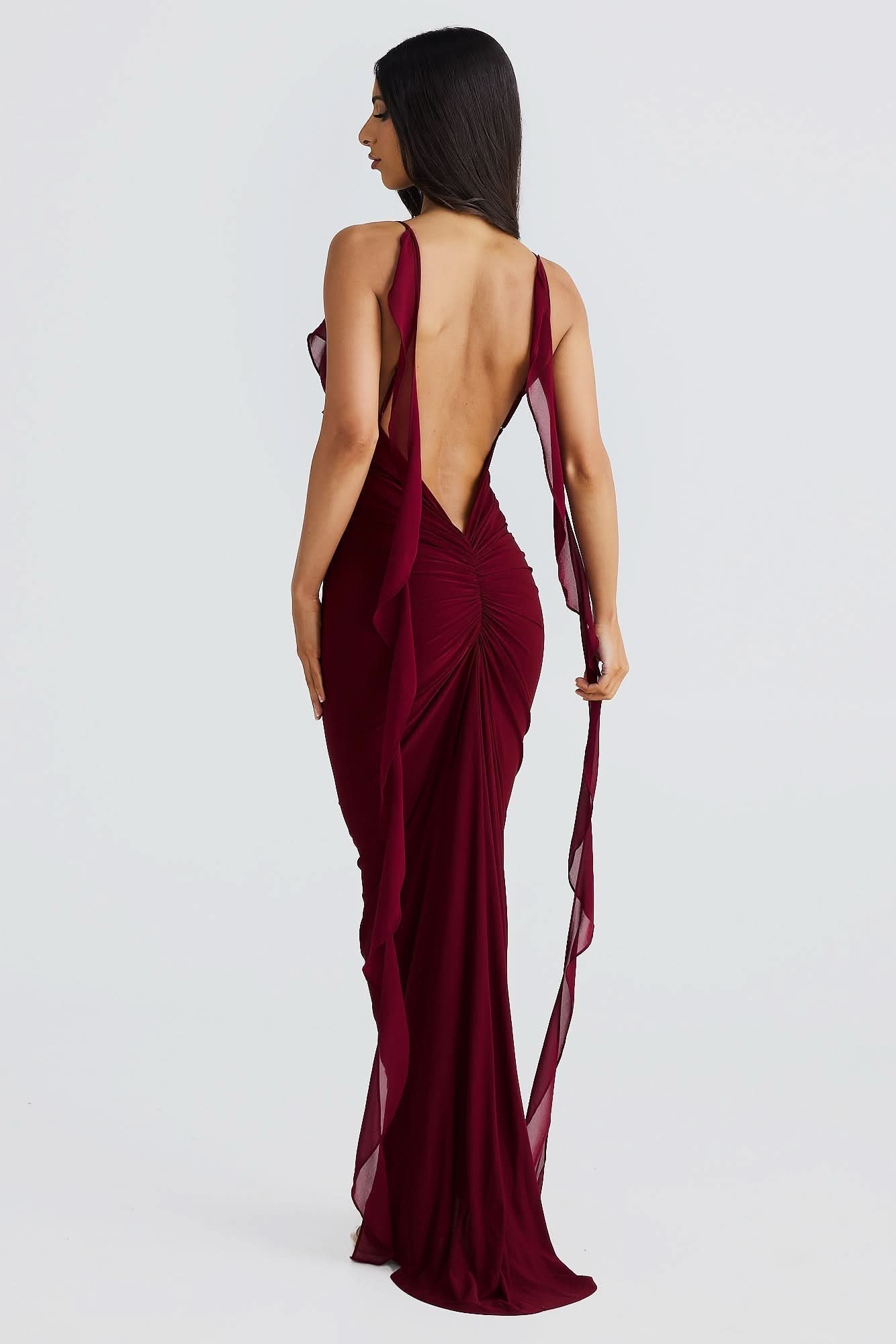 Women's Cocktail V Neck Bodycon Maxi Dress with Ruffle