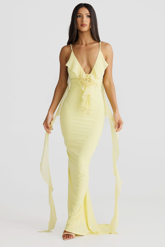 Women's Cocktail V Neck Bodycon Maxi Dress with Ruffle