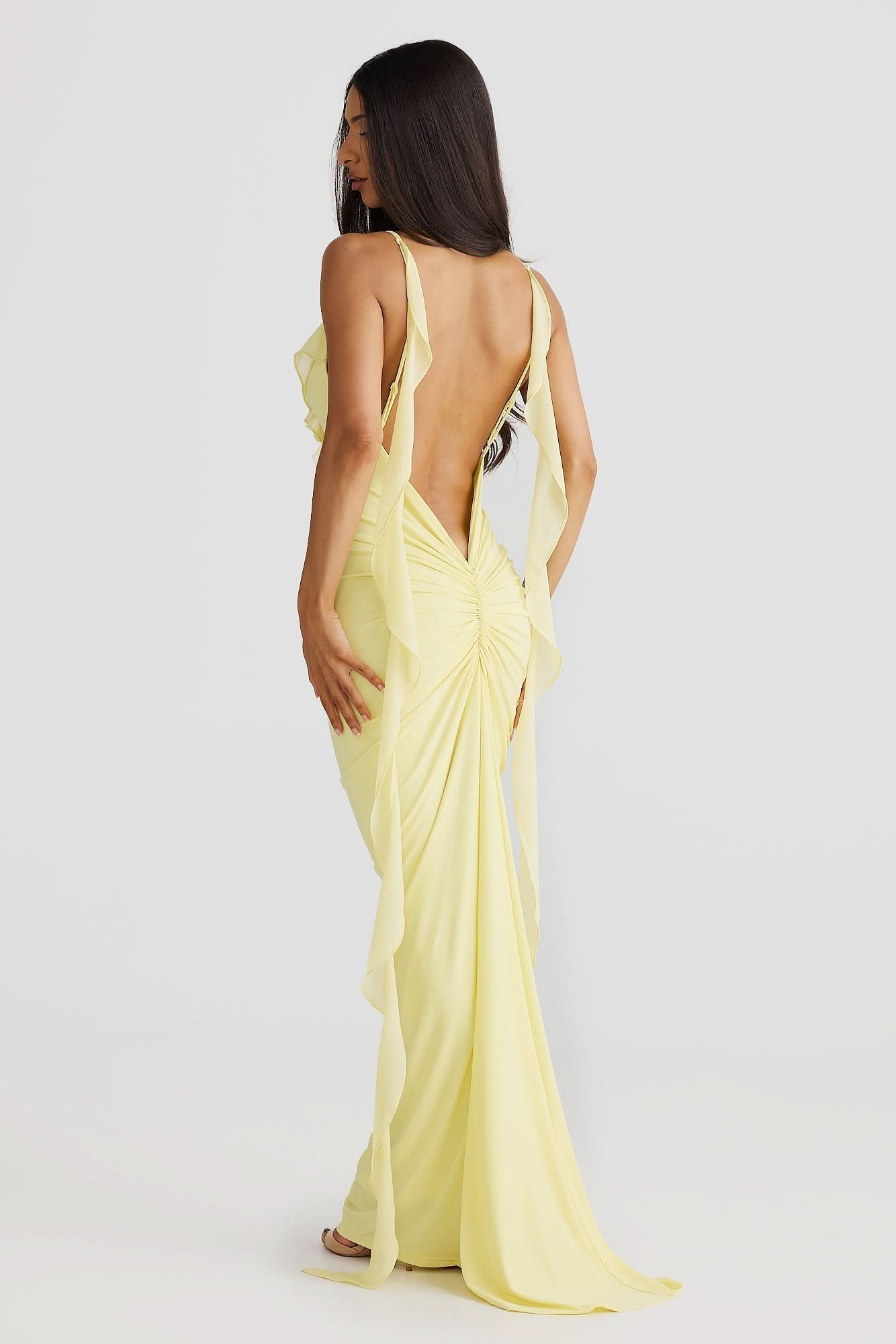 Women's Cocktail V Neck Bodycon Maxi Dress with Ruffle
