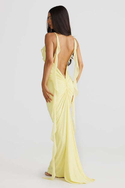 Women's Cocktail V Neck Bodycon Maxi Dress with Ruffle