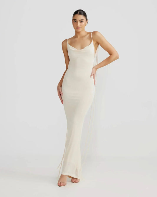 Women's Wedding Guest Backless Cowl Neck Maxi Dress